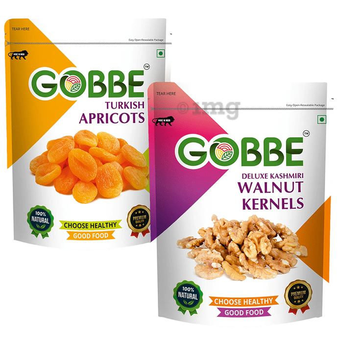 Combo Pack of Gobbe Turkish Apricots, Deluxe Kashmiri Walnut Kernels(200gm Each)