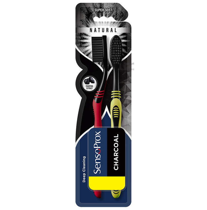 SensoProx Charcoal Toothbrush Red Yellow Super Soft