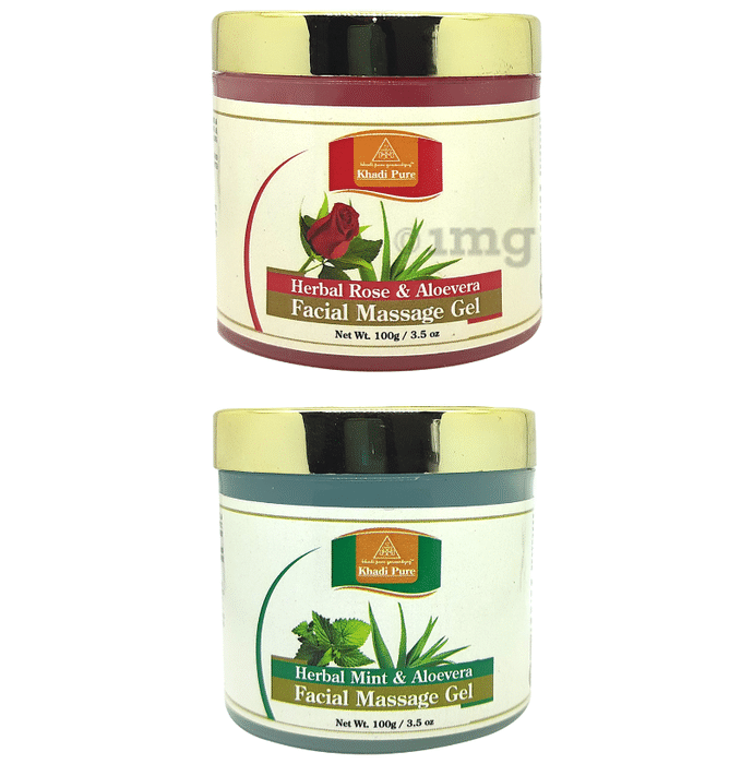 Khadi Pure Combo Pack of Herbal Rose & Aloevera Facial Massage Gel & Herbal Mint & Aloevera Facial Massage Gel (100gm Each)