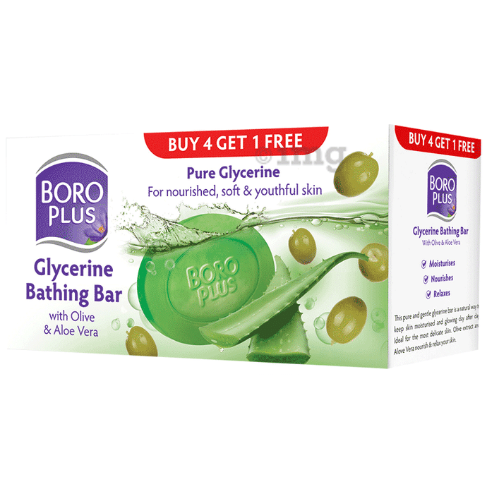 Boroplus Combo Pack of Glycerine Bathing Bar Buy 4 get 1 Free (125 gm Each) with Olive & Aloe Vera