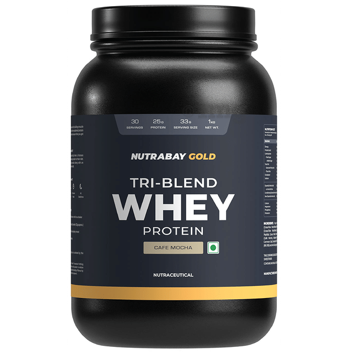 Nutrabay Gold Tri-Blend Whey Protein for Muscle Recovery & Immunity | No Added Sugar | Flavour Cafe Mocha