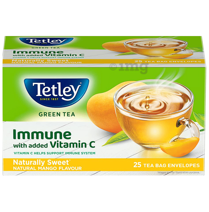 Tetley Green Tea with Added Vitamin C Tea Bag (1.3gm Each) Natural Mango