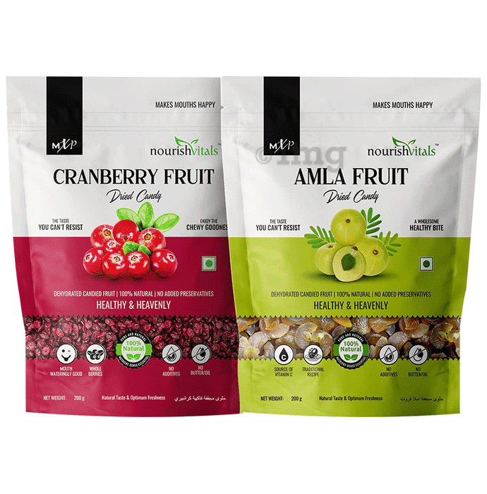 NourishVitals Combo Pack of Cranberry Fruit Dried Candy and Amla Fruit Dried Candy (200gm Each)