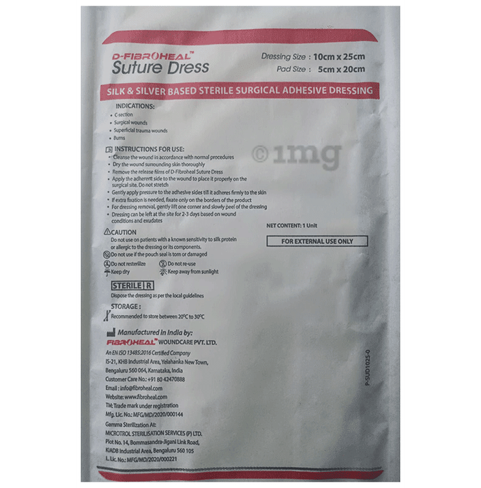 D-Fibroheal Suture Dress Silk and Silver Based Sterile Surgical Adhesive Dressing 10cm x 25cm