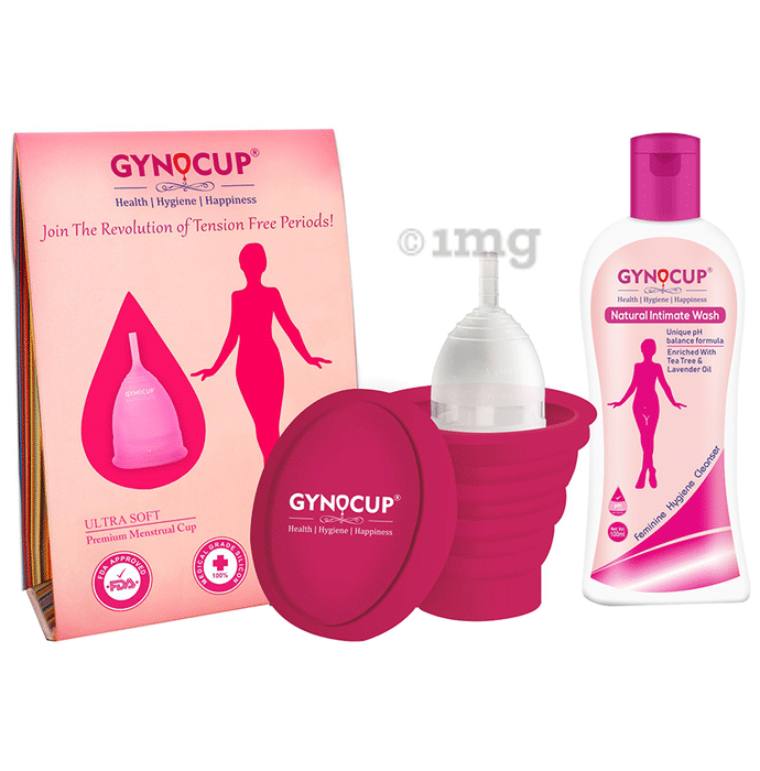 Gynocup Combo Pack of Menstrual Cup for Women (Large), Menstrual Cup Sterilizer Container & Women Natural Intimate Wash (100ml) Transparent