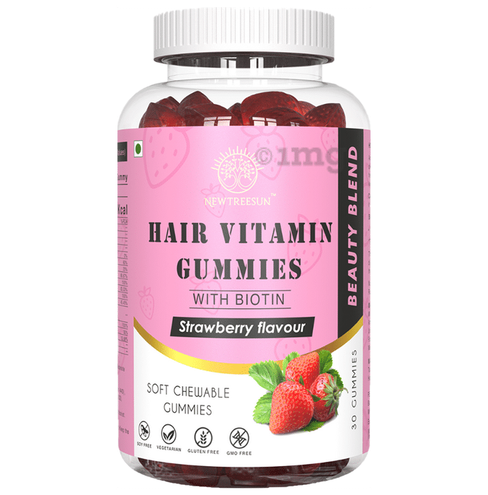 Newtreesun Hair Vitamin with Biotin | Soft Chewable Gummies for Hair, Skin & Nails | Flavour Strawberry