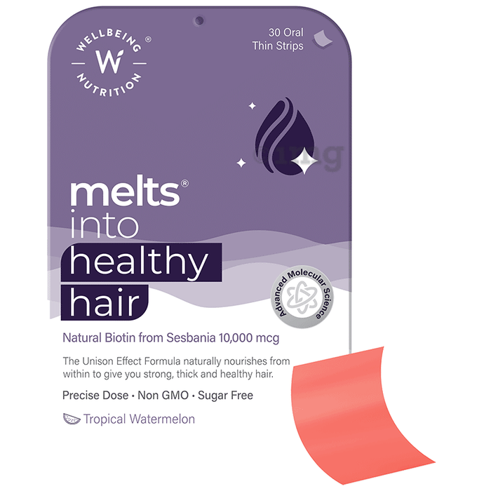 Wellbeing Nutrition Melts Melts Into Healthy Hair Biotin 10,000 mcg from Sesbania Oral Thin Strip Sugar Free Tropical Watermelon