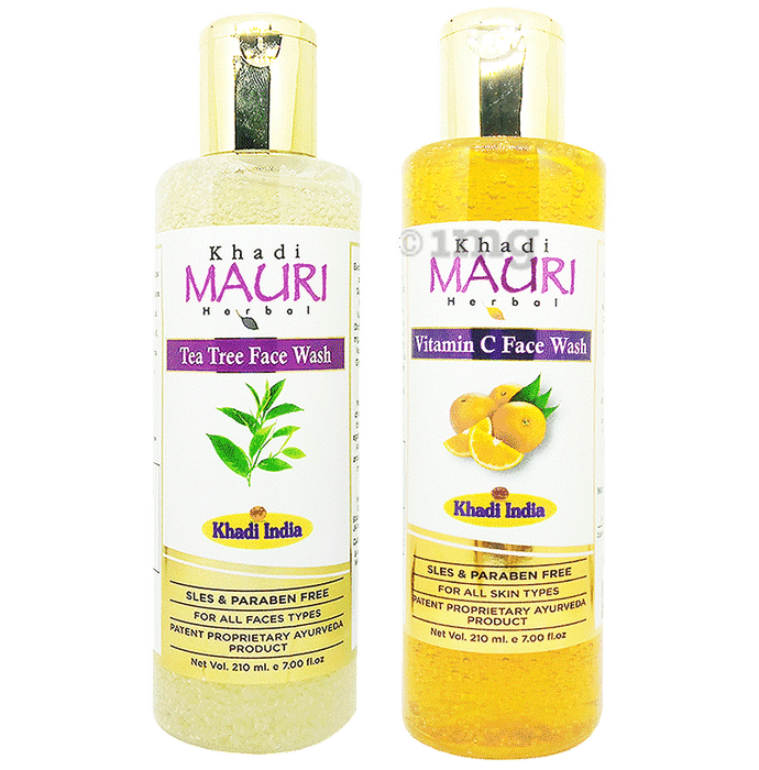 Khadi Mauri Herbal Combo Pack of Tea Tree & Vitamin C Face Wash (210ml Each)