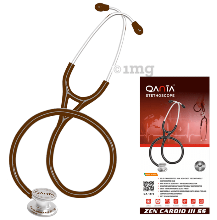 Qanta QA-1170 Zen Cardio III SS Cardiology Stethoscope, SS & Dual Head Chest Piece Brown