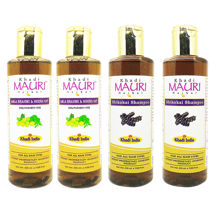 Khadi Mauri Herbal Combo Pack of  Amla Brahmi Heena & Shikakai Shampoo (210ml Each)