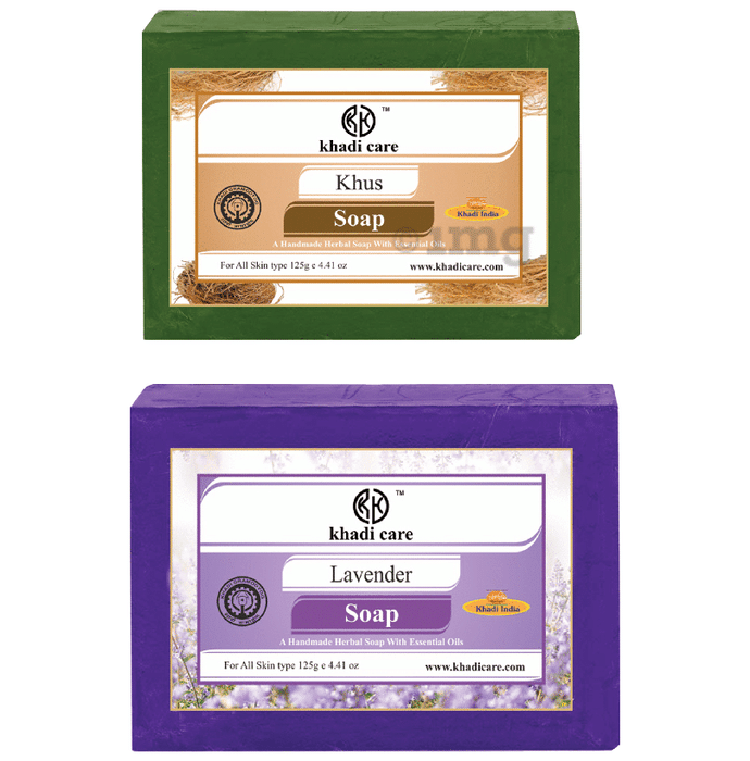 Khadi Care Combo Pack of Herbal Khus Soap & Lavender Soap (125gm Each)