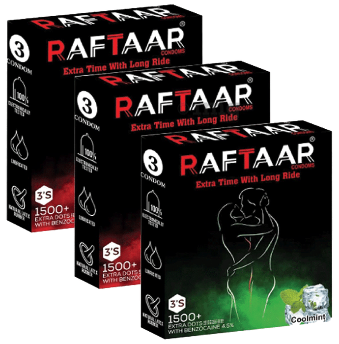 Raftaar Combo Pack of Condom 2 Pcs Strawberry, 1 Pc Coolmint (3 Each)