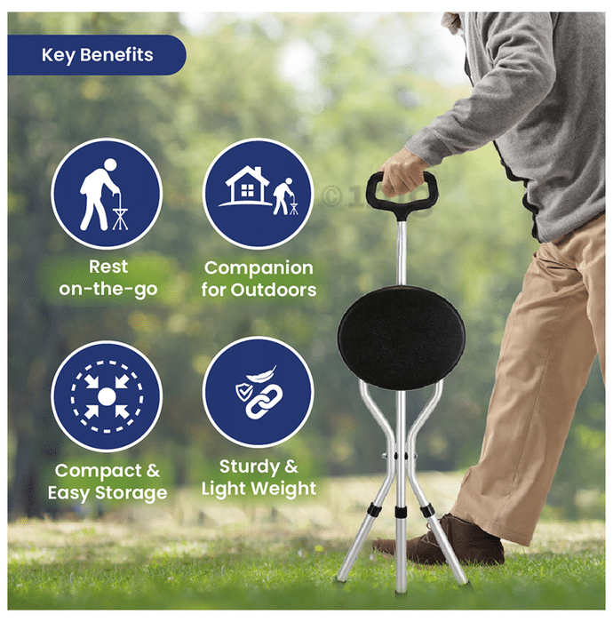 Multifunction telescopic folding on sale walking aid cane chair