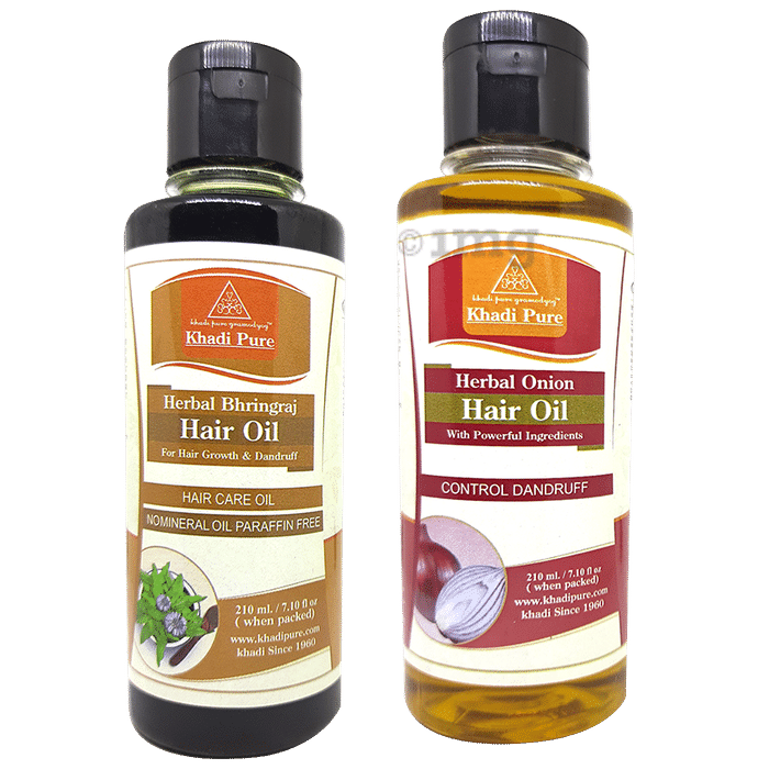 Khadi Pure Combo Pack of Herbal Onion Hair Oil & Herbal Bhringraj Hair Oil (210ml Each)