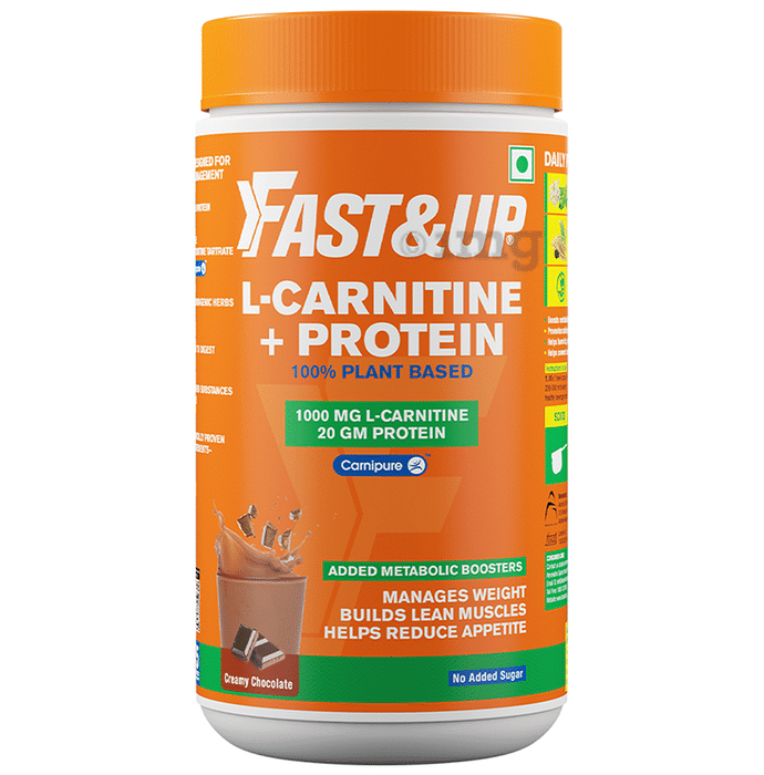Fast&Up 100% Plant Based L-Carnitine + Protein Supports Weight Management, Builds Lean Muscles and Reduce Appetite Creamy Chocolate