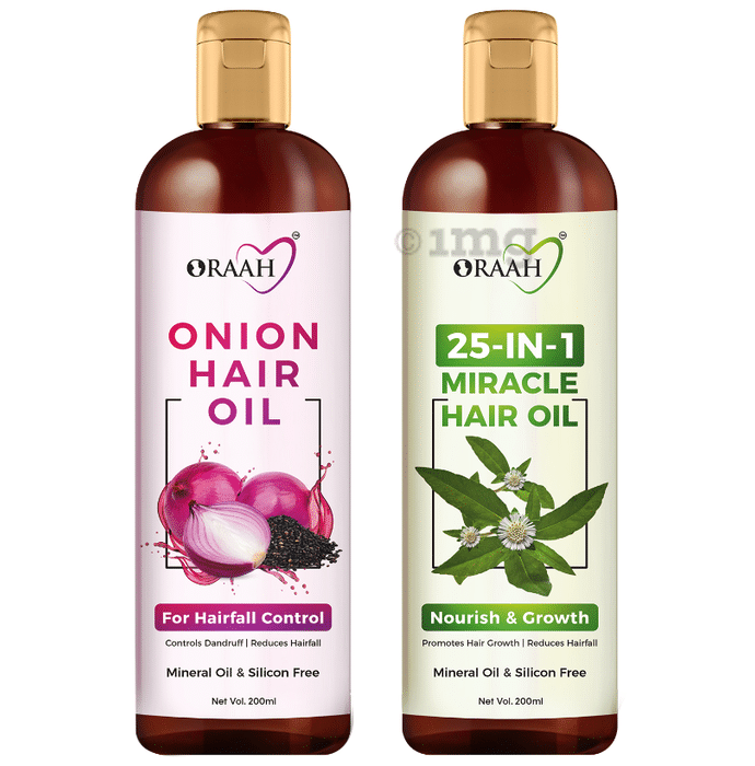 Oraah Combo Pack of Onion Hair Oil and 25 In 1 Miracle hair Oil (200ml Each)