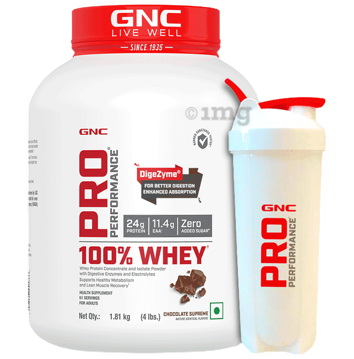 GNC Live Well Pro Performance 100% Whey Powder Chocolate Supreme with White Plastic Shaker