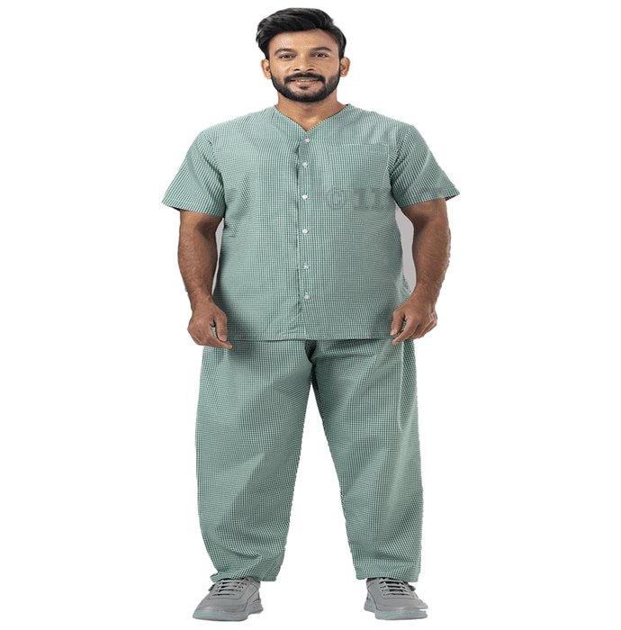 Agarwals Unisex Patient Dress Shirt & Pant Pattern XXL Green Checks