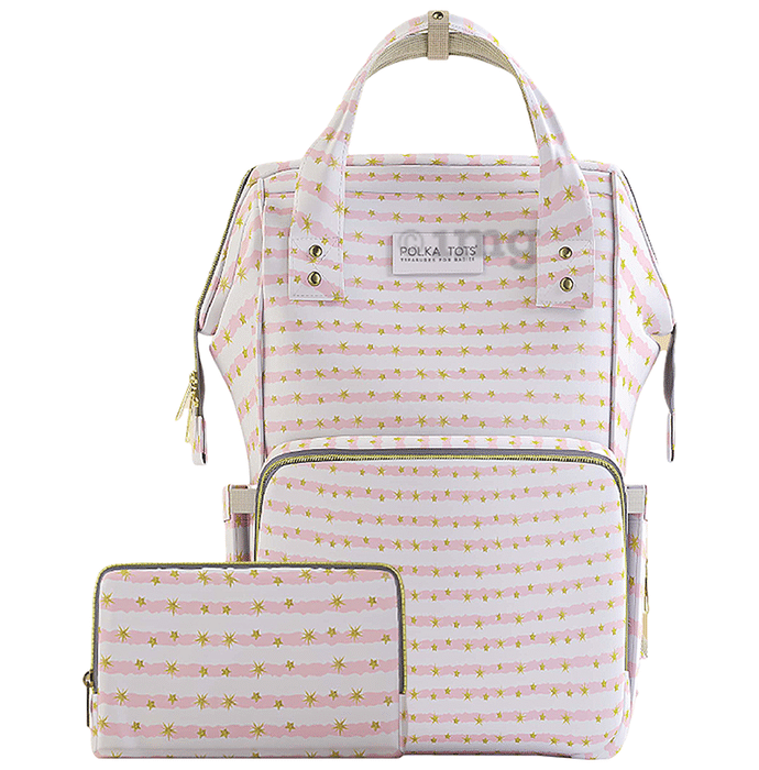 Polka Tots Stylish Multifunctional Rainbow Diaper Bag for Mothers Travel With Pouch Peach