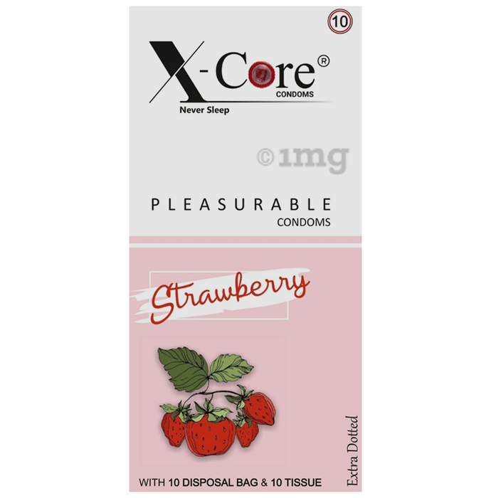 X-Core Extra Dotted Pleasurable Condom with 10 Disposable Bag & 10 Tissue Strawberry