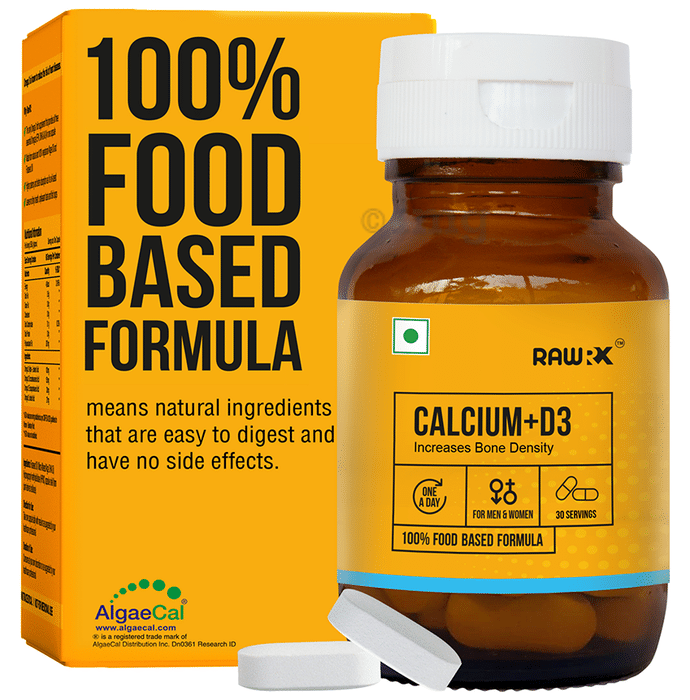 RawRX Organic Calcium and Vitamin D3 Tablet with Vitamin C, Magnesium and Zinc for Bone Health & Joint Pain