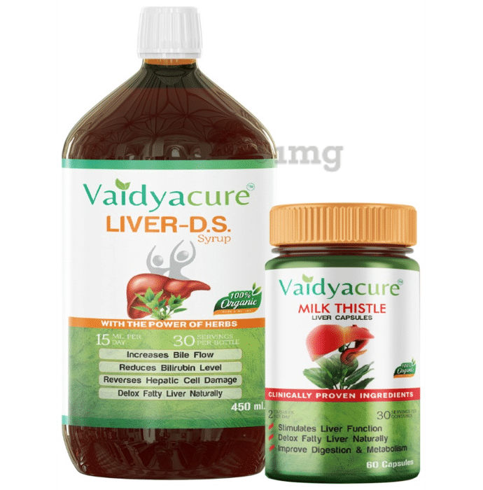Vaidyacure Fatty Liver Detox Kit (Combo Pack of Liver 60 Capsule & Liver-D.S. 450ml Syrup)