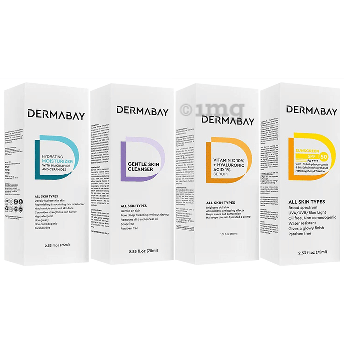Combo Pack of Dermabay Gentle Skin Cleanser(75 ml) , Dermabay Vitamin C Face Serum (30ml), Dermabay Moisturiser(75 ml) & Dermabay SPF 50 Sunscreen (75 ml)