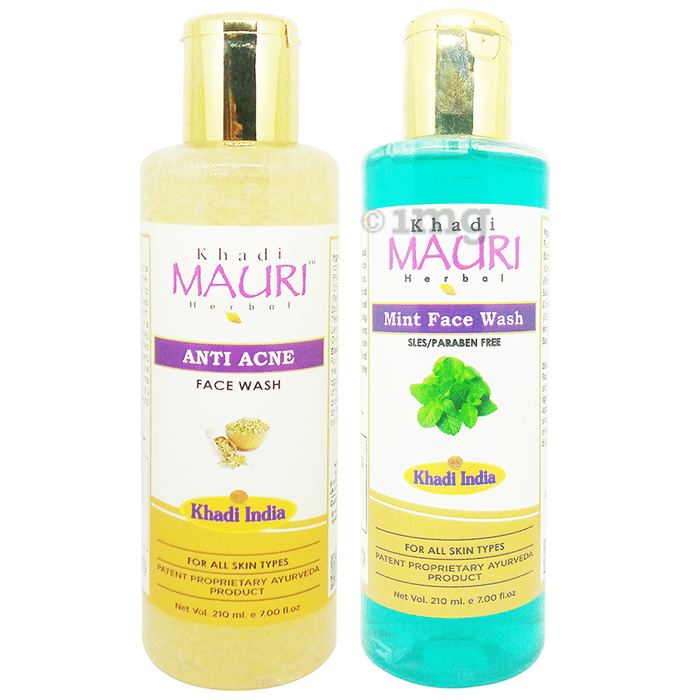 Khadi Mauri Herbal Combo Pack of  Anti Acne & Mint Face Wash (210 ml Each)