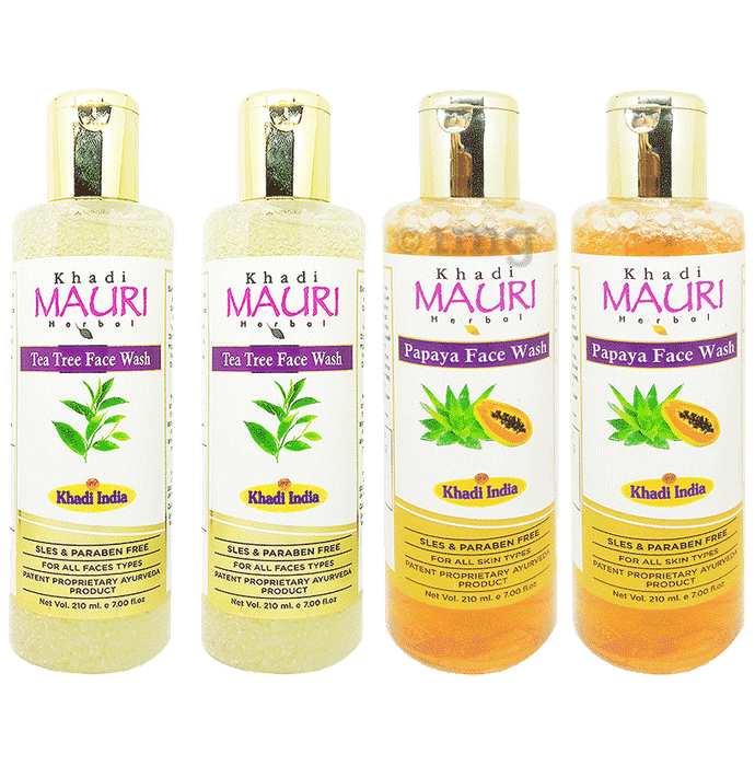 Khadi Mauri Herbal Combo Pack of Papaya & Tea Tree Face Wash (210ml Each)