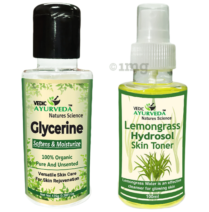 Vedic Ayurveda Combo pack of Glycerine (125g) & Lemongrass Hydrosol Skin Toner (100ml )