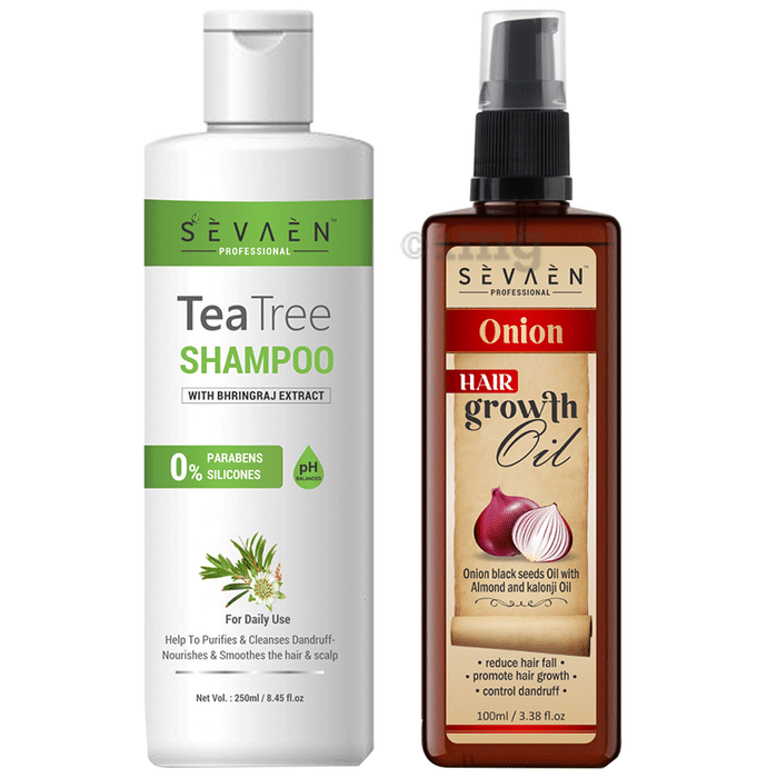 Sevaen Professional Combo Pack of Tea Tree Shampoo 250ml and Onion Hair Growth Oil 100ml