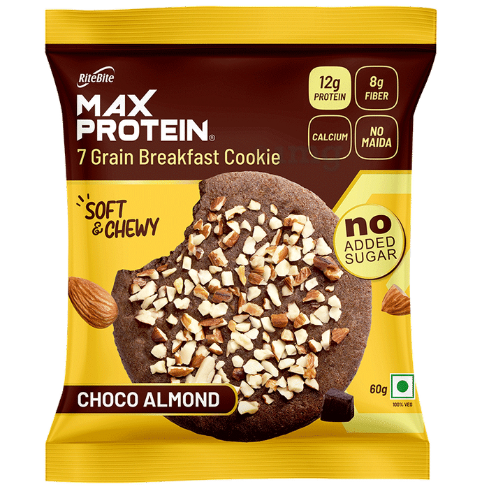 RiteBite Max Protein Cookie  with 12g Protein and 8g Fiber, (60gm Each) Choco Almond