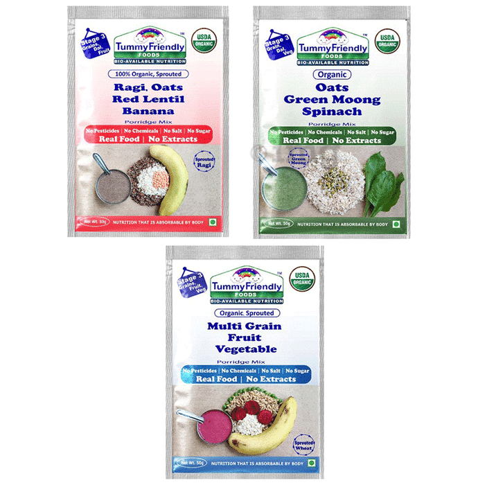 TummyFriendly Foods Stage 3 Porridge Mix Trial Pack (50gm Each) Ragi, Oats, MultiGrain
