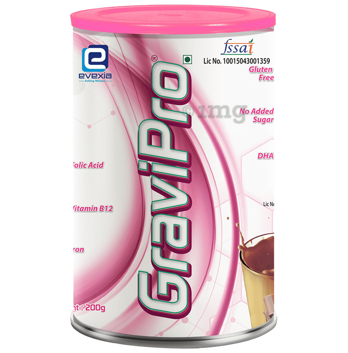 Evexia GraviPro with DHA, Iron & Folic Acid for Nutrition during Pregnancy | Flavour Chocolate Powder
