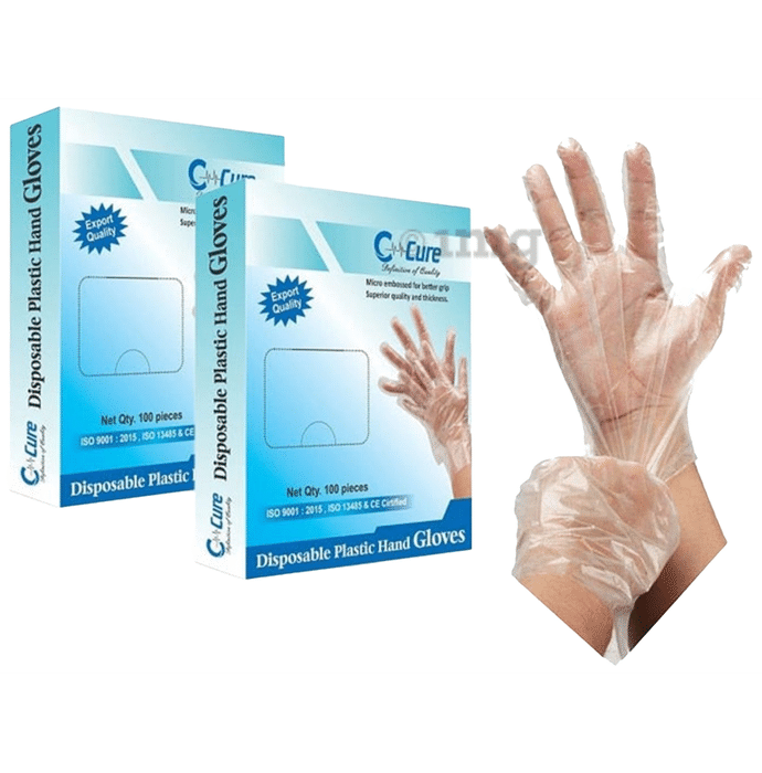 C Cure Disposable Plastic Hand Gloves (100 Each)