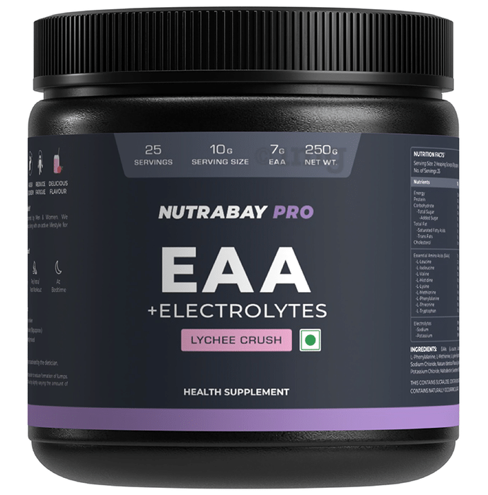Nutrabay Pro EAA + Electrolytes | Powder for Muscle Recovery & Endurance | Flavour Lychee Crush