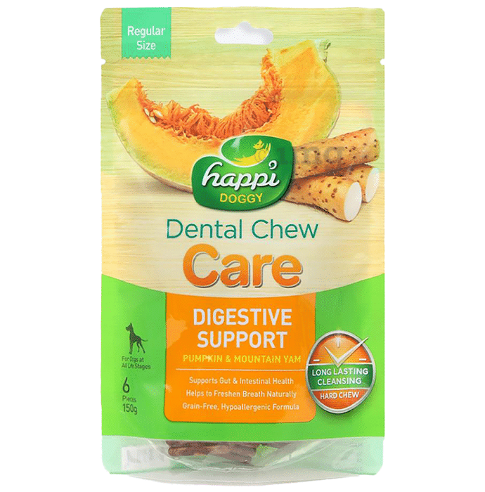 Heads Up For Tails Happi Doggy Dental Chew Care Digestive Support Regular 4 Inch Pumpkin & Mountain Yam