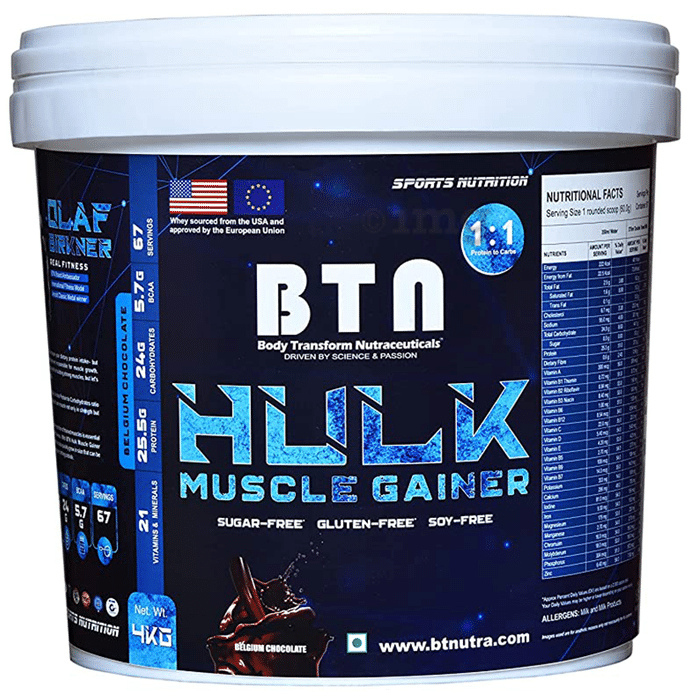 BTN Body Transform Nutraceuticals Hulk Muscle Gainer Powder Belgium Chocolate