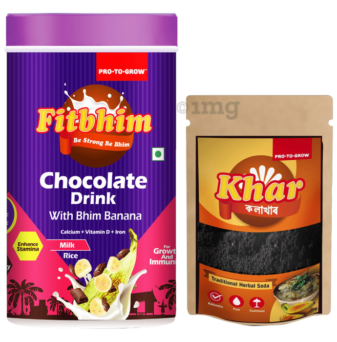 Pro To Grow Combo Pack of Fitbhim Chocolate Drink (200g) and Kola Khar (50g)