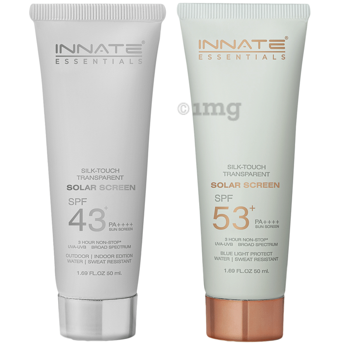 Innate Essentials Combo Pack of Silk-Touch Transparent Solar Screen Sunscreen SPF 43+ PA++++ & SPF 53+ PA++++ (50ml Each)