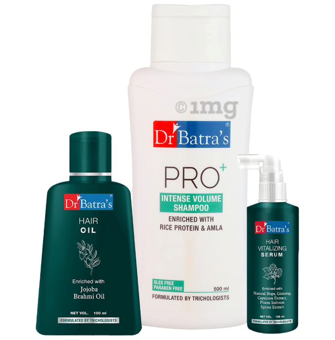 Dr Batra's Combo Pack of Hair Vitalizing Serum 125ml, Hair Oil 100ml and Pro+ Intense Volume Shampoo 500ml