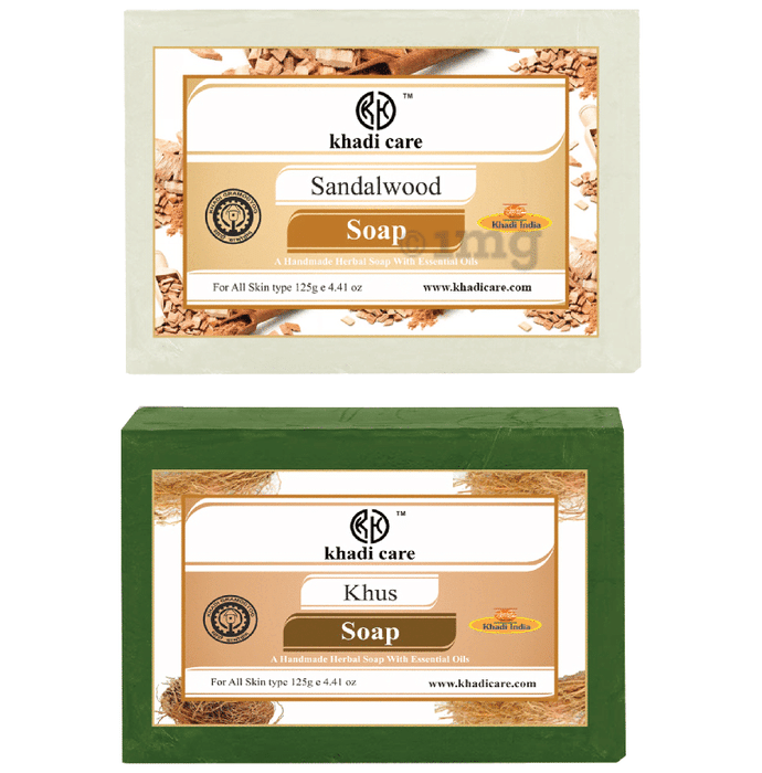 Khadi Care Combo Pack of Herbal Sandalwood Soap & Khus Soap (125gm Each)