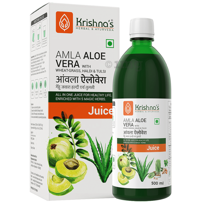 Krishna's Amla Aloe Vera Juice with Wheat Grass, Haldi & Tulsi
