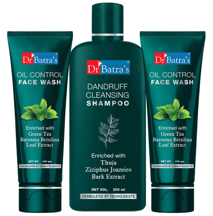 Dr Batra's Combo Pack of Dandruff Cleansing Shampoo 200ml and Oil Control Face Wash (2x100gm)