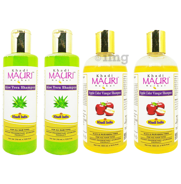 Khadi Mauri Herbal Combo Pack of Aloe Vera (210ml Each)& Apple Cidar Vinegar Shampoo (300ml Each)
