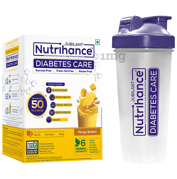 Jubilant Nutrihance Diabetes Care Sachet (35gm Each) | Gluten Free | Flavour Mango Badam with Shaker Free