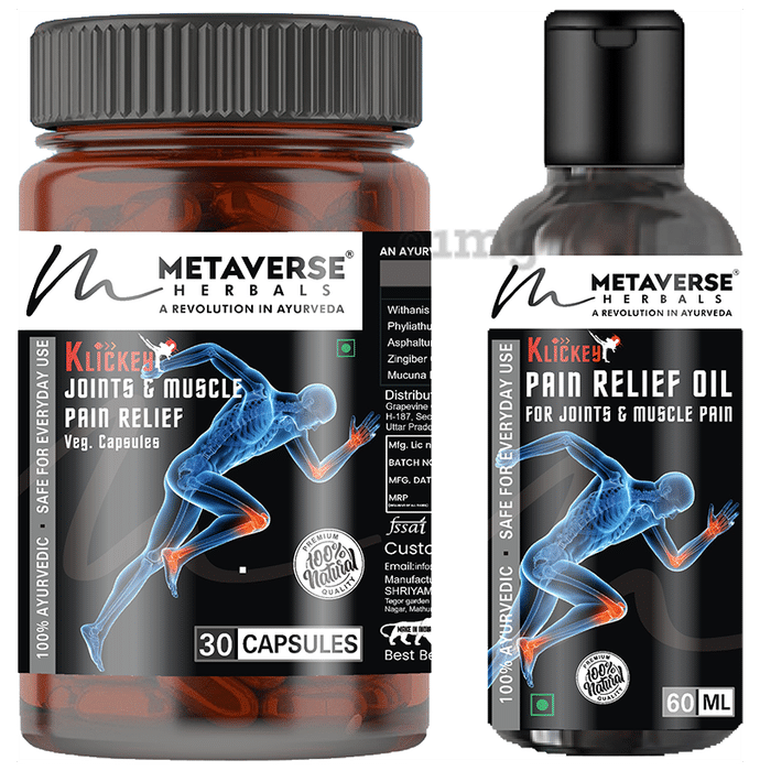 Metaverse Herbals Combo Pack of Klickey Pain Relief Veg Capsule 30 & Oil 60ml