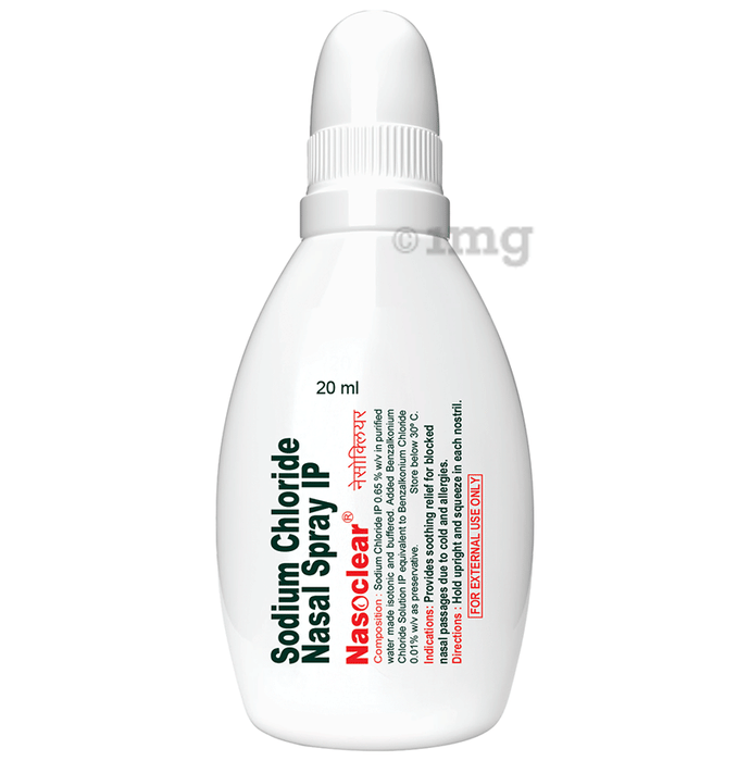 Nasoclear Saline Nasal Spray | Provides Relief From Nasal Congestion Due To Cold & Allergies| Suitable for Children Upto 10 Years