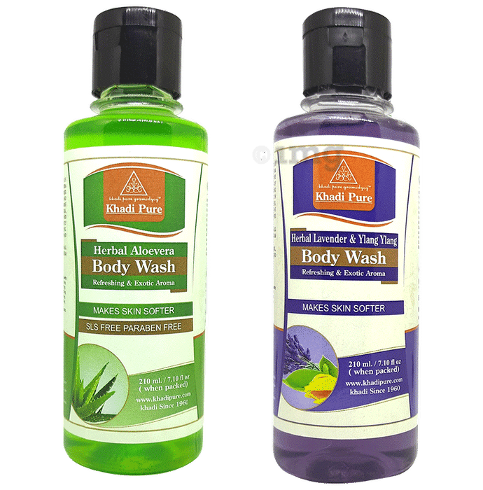 Khadi Pure Combo Pack of Herbal Lavender & Ylang Ylang Body Wash & Herbal Aloevera Body Wash SLS Free & Paraben Free (210ml Each)