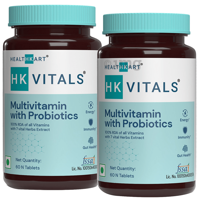 Healthkart HK Vitals Multivitamin with Probiotics Tablet (60 Each)